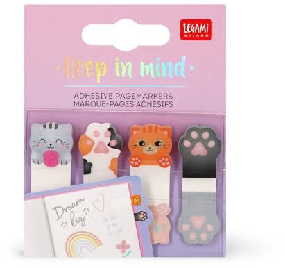 Legami - Keep in Mind Seitenmarker, 80 Seitenmarker Aufkleber (20 x 4), Aufkleber beschreibbar und abnehmbar, Motiv Kitty, 7 x 5,5 cm