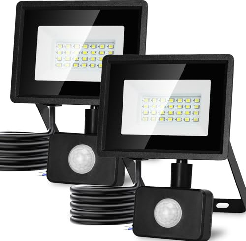 Aigostar Projecteur LED Détecteur de Mouvement 20W,1650LM Ultra Mince Spot LED Extérieur Avec Détecteur, Blanc Froid 6500K,Lumière de Sécurité Etanche IP65 pour Jardin,Patio,Cour,Allée,2PC