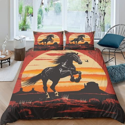 QPIRINMEX Cavallo Set Copripiumino Letto Singolo 3D Stampato Ideale Per Bambini E Ragazzi - Morbida Microfibra Completo Di Federe Cuscino,Double（200x200cm）