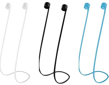 4 Pièces Cordon pour Airpods, Fil pour Airpods 1/2/3 et Pro, Sangles de Maintien en Silicone, Attache pour AirPod, Compatible avec Airpod 1/2/3 et Pro, 70CM (Noir Blanc Bleu)