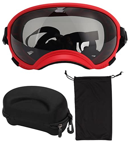RiToEasysports Verstellbare Stra-Hunde-Sonnenbrille, Hundebrille mit Guter Schnalle für Große Rassen (Roter Rahmen und Schwarze Schutzbrille)