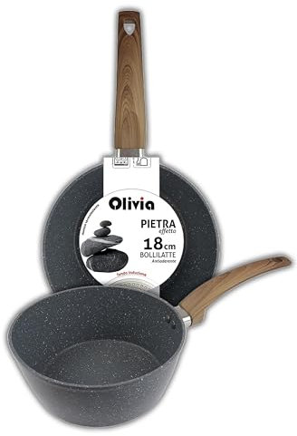 IPEA Casserole à induction anti-adhésive – 18 cm – Élégante casserole effet pierre – 18 cm – Petite casserole à lait pour cuisiner et bouillir des soupes, légumes, nouilles