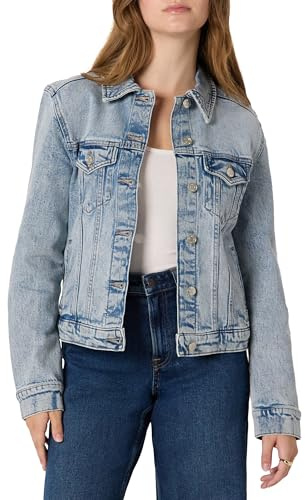 Amazon Essentials Giubbotto Stile Trucker in Denim con Tasche Donna, Lavaggio Chiaro Con Ghiaccio, L