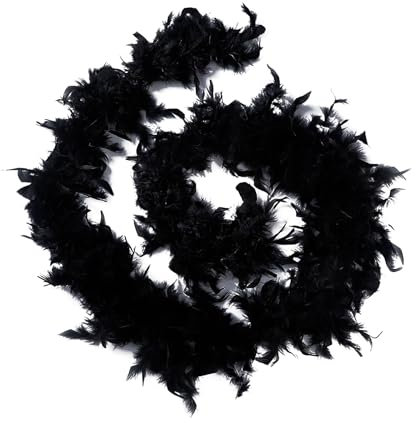 Schwarze Federboa,Länge Circa 200 cm,Flauschige Federboa,Federboas Schwarz,Federschal Schwarz,Kostüm Damen Zubehör Set für 20er Jahre Style,Ideal für Karneval,Fasching,Halloween oder Motto Partys
