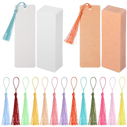YUXIANLB 40 Stück Natürliche Holz Lesezeichen Set, Blanko DIY Lesezeichen mit Baumwollbändern für Handarbeit Scrapbooking, Kreative Geschenke für Buchliebhaber Lehrer Studenten Erwachsene