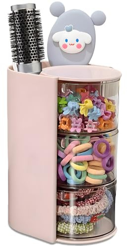 Azurphoric Hair Accessories Organizer with Hair Brush Holder, Rotatable Makeup Brush Holder for Necklaces, Earring, Bracelet, Ring, Makeup Brushes, Hair Clip and Hair Accessories (Pink, 3-Layer)