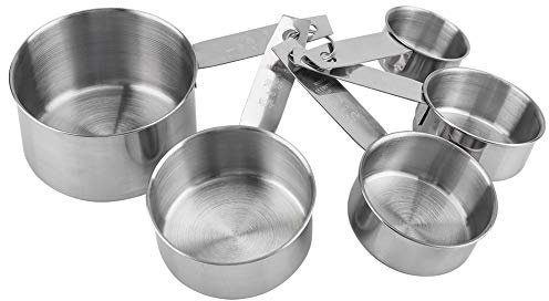 TICFOX Edelstahl Messlöffelsets, Cup Messbecher Set, 5 Stück/Set Edelstahl rostfreier Messbecher Löffel Portionierlöffel mit Holzgriff Backen Kochwerkzeug für Kochen, Backen, Getränke
