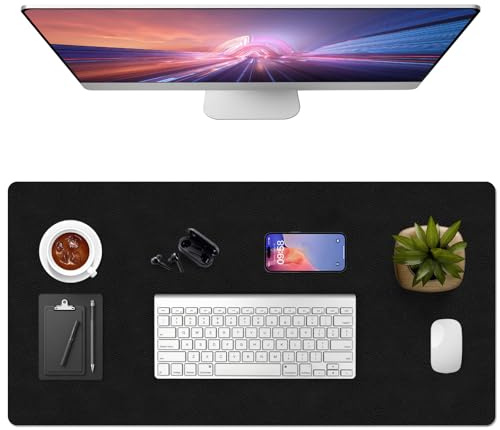 Vicwe Schreibtischunterlage, 43x120 cm Wasserdichte Schreibtischunterlage aus PVC-Leder, Multifunktionales Office Mousepad Laptop Schreibunterlage, Tisch-Schutz Unterlage für Büro/Home(Schwarz)