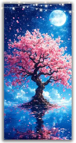 Diamond Painting Árbol Diamond Painting Adultos, 5D Pintura Diamante Flores Cerezo Punto de Cruz Diamante para Manualidades Adultos Principiantes, DIY Mosaico Kits Decoración Pared 180x90CM Y2-1021