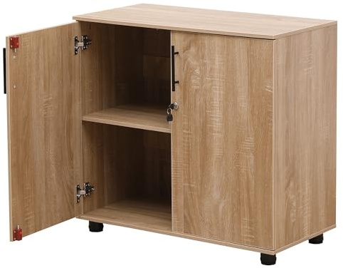 MMT - Armadietto da ufficio in legno di quercia, con ante chiudibili, altezza 75 cm, per mobili da ufficio e garage per riporre attrezzi, armadietti da ufficio sicuri per documenti