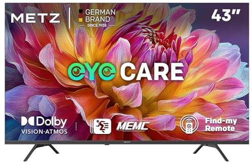 Metz TV 43 Pouces (109 cm) 4K UHD Smart LED Television Google TV HDR 10 MEMC Dolby Audio Google Cast Commande Vocale Tuner DVB-T/-T2/-C/-S/-S2 CI+ (2025 Modèle, Noir 43MUF7000Z)