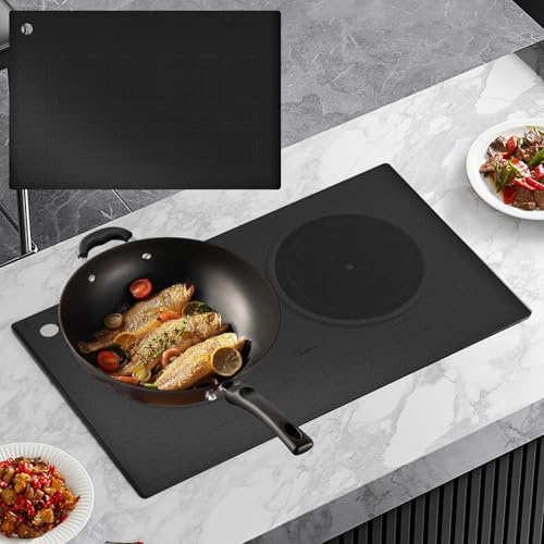 VEGOATY 54 x 90 cm grande de silicona para placa de inducción, alfombrilla de silicona resistente al calor para cocina de inducción (negro)