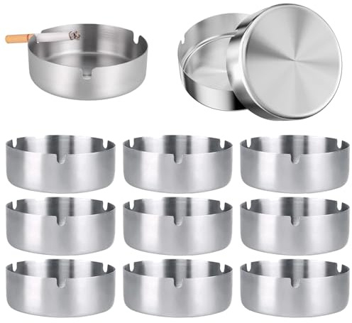 Ceniceros Redondos de Acero Inoxidable, 12 Piezas 10cm Cenicero, Ceniceros Portátiles, con Agujero de Colocación, se Puede Utilizar en Casa, Oficina, Restaurante, Bar
