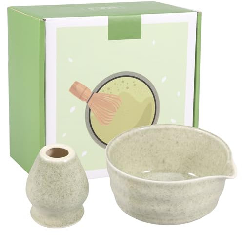 HuhWafee Matcha Cuenco y Batidor Soporte 500ML Cerámica Chawan Fácil Suministros Batidor Cuenco de té, Tazón de Matcha Japonés Tazón de Té para Principiantes DIY Amantes Principiantes (Verde Matcha)