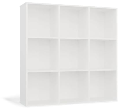 CDF Libreria a Cubi 3x3 con Schienale Chiuso – Scaffale Modulare Bianco Opaco per Soggiorno Camera Ingresso – Mobile con 9 Vani Aperti per Libri e Documenti – Stile Moderno Salvaspazio