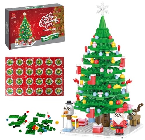 Calendrier de l'Avent 2025 - Kit de construction de sapin de Noël - Calendrier de compte à rebours de Noël - Ensemble de jouets de construction de sapin de Noël - Cadeaux de Noël