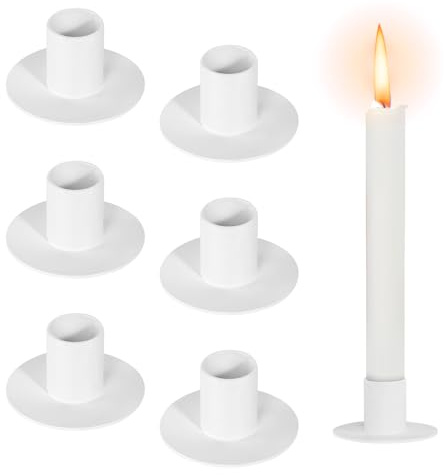 6 Stück Kerzenständer Weiß, Kerzenhalter für Stabkerzen, Retro Candlelight Dinner Kerzenhaltern Kerzentüllen aus Metall Stabkerzenhalter für Hochzeit Weihnachten Party Esstisch Mantel Deko