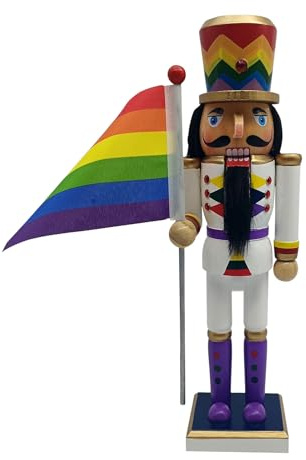 Sculpture de casse-noisette | Ornement de la figurine de casse-noisette de Noël en bois | Artisanat à collectionner traditionnel avec drapeau Rainbow Pride | Statue décorative de vacances pour cheminé