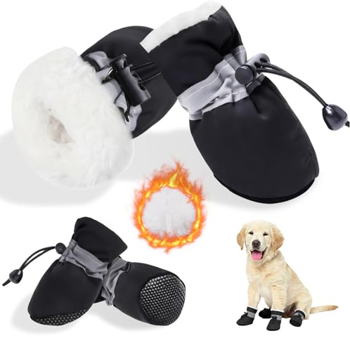 SSIMIDAPT 4 Stück Hundeschuhe Pfotenschutz Winter, Schneestiefel für Hunde, Hundeschuhe mit Rutschfester Sohle und Reflektierendem Klettverschluss, Warm, für Kleine Mittlere Große Hunde