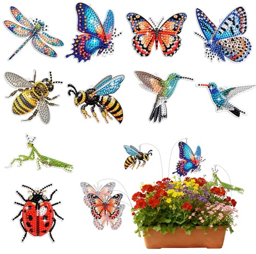Fokenzary Diamond Painting Ornaments Accessories 5D Butterfly Diamond Painting Set for Garden Decor DIY Stakes Crafts Supplies for Adult 10pcs