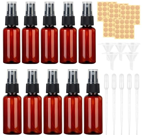 10 Pezzi Spruzzino, 5*50ML+5*30ML Spray Bottle, Vaporizzatore Profumo, Include Etichette Adesive Rotonde, Pipetta Piccola E Imbuto, Adatto Per Il Riempimento Con Acqua, Alcool, Cosmetici E Profumi