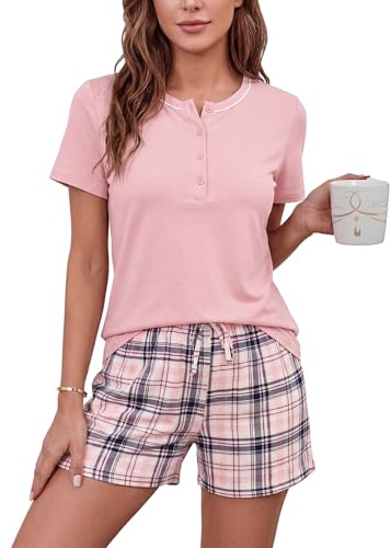 Litherday Pijama Mujer Verano Botones Short Estilo 2 Rosa L