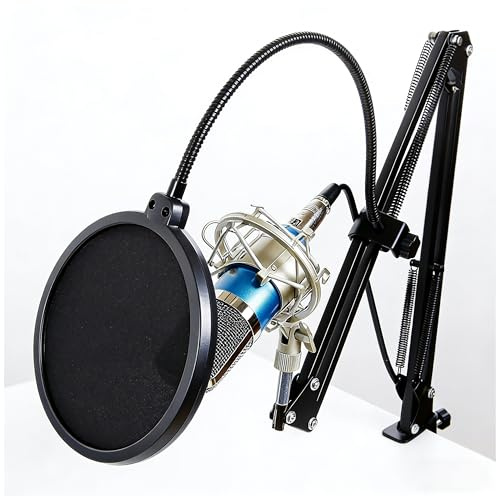 ARTFILIF Condenser Microphone Kit, Wired Condenser Sound Recording Microphone with Metal Adjustable Suspension Scissor Arm Stand、Shock Mount for Recording, Gaming, Singing, Live streaming (A, Blue)
