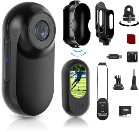 Nvgfelis Mini Caméra Corporelle Sport 1080P,Bodycam Légère 26g Magnétique | Écran 1 Pouce,Carte 16Go,Caméra POV Mains Libres,Caméra Moto pour Casque,Vélo,Vlog,Voyage,Équitation,Livrée avec Accessoires