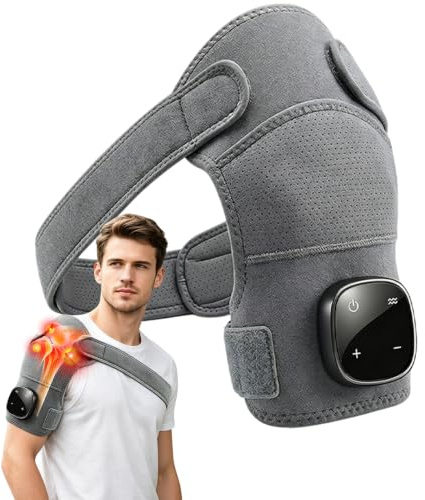 Almohadilla de Masaje Térmico para Hombros Inalámbrica, Ajustables Masajeador de Hombros con 5 Niveles de Calentamiento y 3 Modos de Vibración, Soporte Térmica para Hombros para Mujeres y Hombres