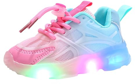 Zapatillas deportivas luminosas para niños de malla cómodas, zapatos con luces para niña niño, zapatillas al aire libre multideporte luminosas running calzado, Rosa, 31 EU
