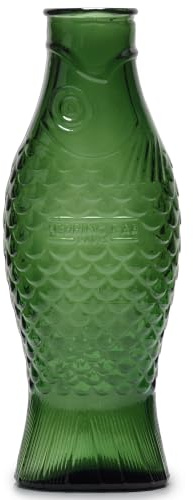 Glaskaraffe für Wasser | Fish & Fish Collection by Paola Navone | Karaffe 850ml | Dunkelgrüne Flasche für Getränke