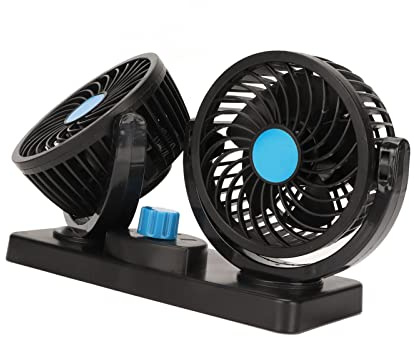 GOWENIC Mini Ventilador Portátil para Coche 12V |Circulador de Aire Principal Dual de Poco Ruido Giratorio 360° con Encendedor de Cigarrillos para Camión SUV RV Barco