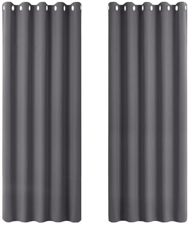 PONY DANCE Blackout Thermal Curtains 66x72 Inch for Living Room Grey Black Out Curtains Eyelet Lounge Drapes Panels for Window Treatment Bedroom/Nersery, W66 X L72, Gray, 2 Panels