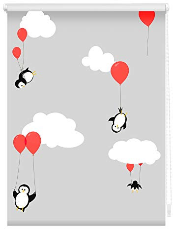 Lichtblick Klemmfix Tageslicht-Rollo mit Motiv, ohne Bohren, Blickdicht, Seitenzugrollo, Made in Germany, Pinguine - Rot 45 x 150 cm (B x L)