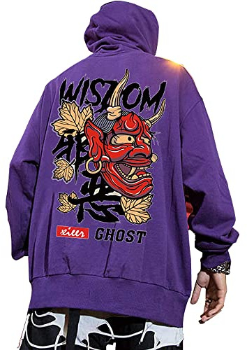 XYXIONGMAO Graphic Hoodies for Men Japanese Hoodie Streetwear Oversized Black White Ghost Hip-Hop Good and Evil