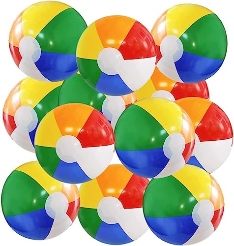 UMUACCAN Beach Ball 12 Pack - 12'' Inflatable Beach Balls for Kids Bulk, Swimming Pool Toys Beach Toys for Summer Water Games, Hawaiian Tropical Theme Party Decorations Favors Supplies