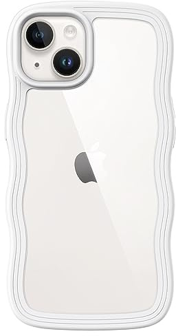 JETech Söt Fodral för iPhone 14 6,1-Tum, Vågformat Lockigt Stötskyddat Mobilskal för Kvinnor och Flickor, Clear Hård PC Baksida (Vit)