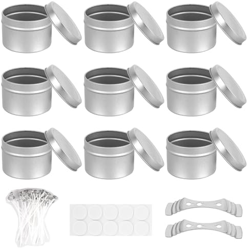 elthmpr Tarros para Velas - 9 piezas Tarros Redondos 120 ml, recipiente para velas con tapa, tarros de velas, tapas de rosca, latas de metal para manualidades y velas