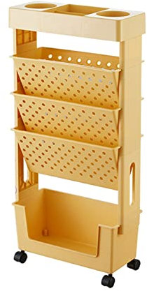 Rollbarer Zeitschriftenständer mit 5 Ebenen, Bücherregal auf Rädern, mobiles Standregal mit Rollordner, Allzweckwagen mit Rollen