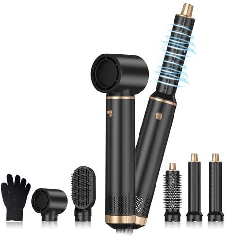 MogaWave 5 in 1 Hairstyler Pro,Blow Dryer Brush 60000RPM Air Styler, Left&Right Magic Hair Curler,3 Wind Speed and Temperature, Multi-Styler 5 in One for Drying Curling Straightening