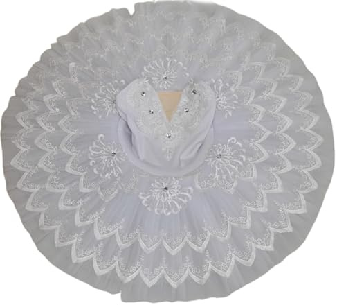 EFLALYHG Mädchen Ballett Schwanensee Tutu Tanzkleidung Trikot Ballerina Tanzkleidung Fee Prinzessin Kleid Professioneller Tüll Pfannkuchen Tanzrock,Weiß,140
