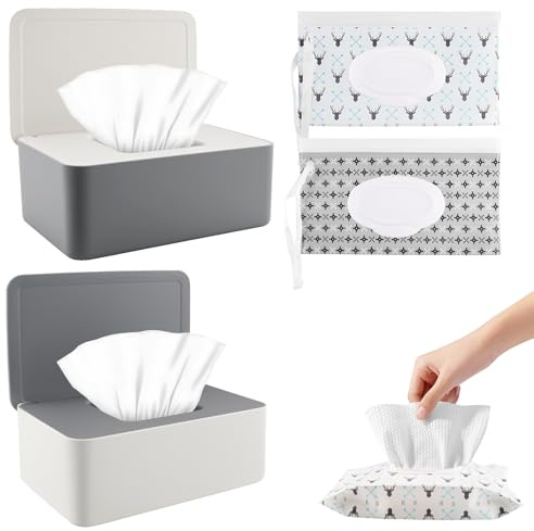 Zosenyer Porta Salviette Umidificate, 2 Portabile Contenitore Custodia per Salviette e 2 Wet Wipes Dispensers, Riutilizzabili Contenitori per Salviettine con Coperchio, mit Scatola di Immagazzinaggio