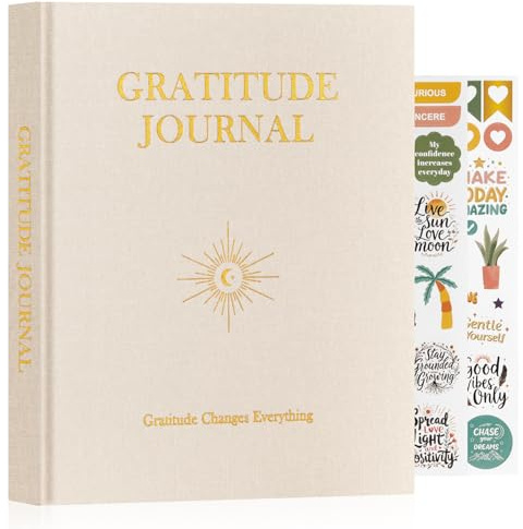 Lanpn Diario de Gratitud Y Manifestación para Hombre Mujer, Journal 5 Minutos las Gratitudes con Afirmaciones, Cuaderno de Agradecimiento Guiado, 4 Meses Personal Growth Reflexión, Inglés, Beige