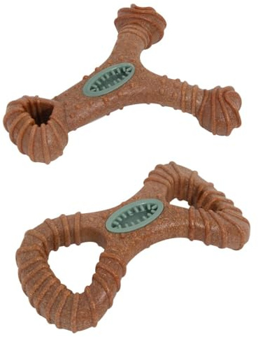 YöL Single Novelty Shaped Pet Chew Toy - Dog Puppy Teething Dental Gum Tooth Health Durable Strong Bamboo Rubber - Wishbone Figure of 8 Random Design - Stimulating Play