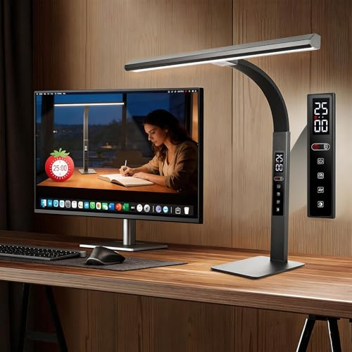 CCHKFEI Schreibtischlampe LED Dimmbar Augenschutz Tageslichtlampe Schreibtisch Schwanenhals Büro Tischlampe Monitor Lampe 5 Farb Stufenloses Dimmen Schreibtischleuchte für Homeoffice Kinder Zimmer