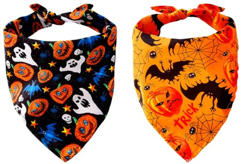 2Pcs Einstellbare Dreieck Halloween Hunde Halstuch, Hundekostüm Halloween, für kleine und mittlere Hunde, Haustier Dekoration Kürbis und Fledermaus Mustern