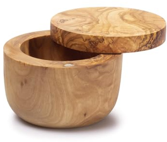 Generico Portaspezie in legno d'ulivo, zuccheriera, saliera, contenitore da cucina, condimento, barattolo per spezie, multiuso, pezzo unico in legno ulivo grezzo chiusura calamitata Ø 9,5 cm