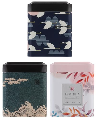 DEARMAMY Contenitori Multifunzione Colore Casuale Stili multipli Barattoli per Tè Coperchio Ermetico in Latta Set da 3 Design per Conservare Freschezza per Spezie e Tisane in Cucina