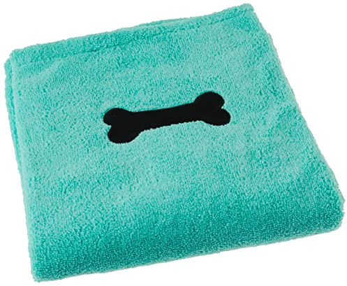 Bone Dry Pet Grooming Towel Collection Absorbent Microfiber X-Large, 41x23.5, Embroidered Green