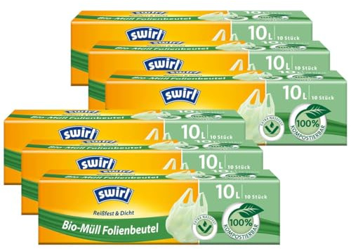 Swirl Bio-Müll Folien-Beutel 10l mit Tragegriff 10 stk./Rolle (6er Pack)